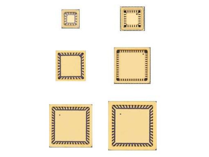 Photo of Xintaowei HTCC ceramic QFN packages with gold-plated cavities and leads